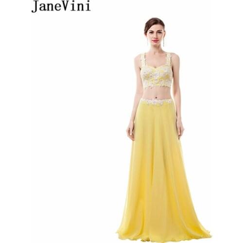 JaneVini Sexy Two Pieces Bridesmaid Dresses Crop Top 2018 Sweetheart Lace Applique Beaded A Line Chiffon Prom Gowns Floor Length