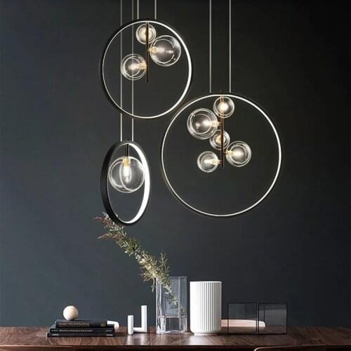 Modern Round Ring Pendant Light Glass Bubble LED Chandelier for Dining room Bedroom Kitchen Entrance Bedside Suspension lighting