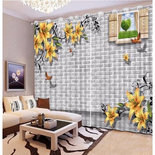 Modern 3D Curtains Decoration Window Sheer Curtains For Living Room Bedroom yellow flower Blackout Thick Curtain Cortinas