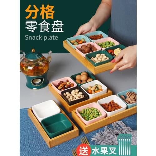 Living Room Snack Plate Nordic Modern Creative Dried Fruit Plates Kitchen Ceramic Serving Bowl With Wood Tray
