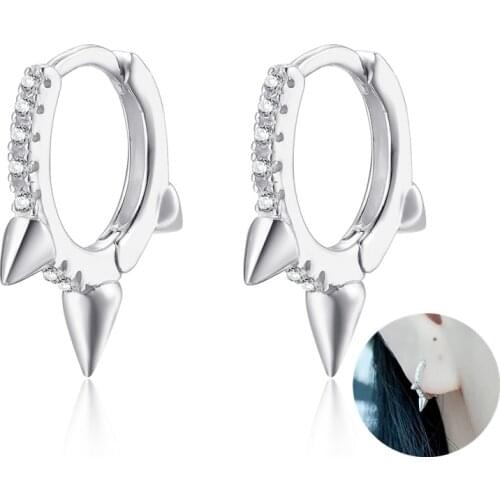 Punk Style Rivet Hoop Earrings 925 Sterling Silver Cubic Zirconia Gold Plated 7.5mm Huggie Cartilage Helix Piercing Earrings