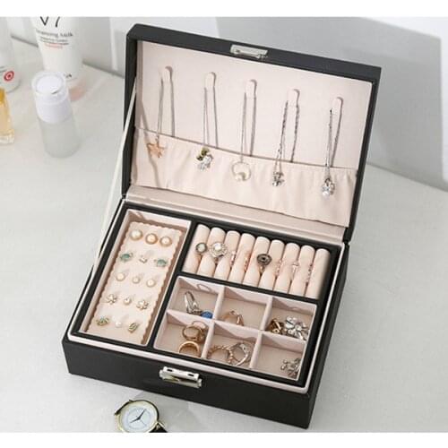 High Capacity Jewelry Storage Box Waterproof Pu Jewelers Organize Casket Ring Necklace Earring Arrange Case Household Accessorie