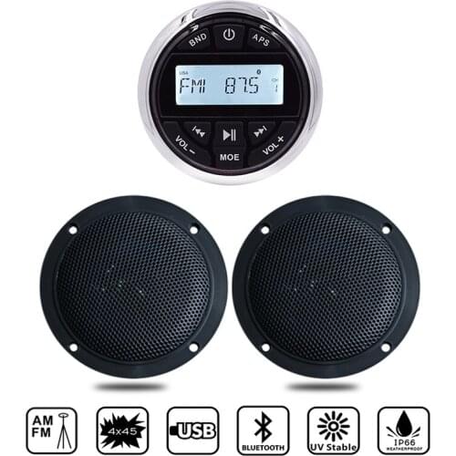 Waterproof Marine Audio Bluetooth Receiver Boat Stereo Radio FM AM MP3 Player+4inch Marine Speaker For ATV Pool Yacht Motorcycle