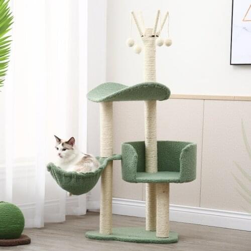 Funny Scratching Post Climbing Tree Toy with Feeding Bowl Cat Condos with Sisal Poles Hammock Cat toys Climbing Tree