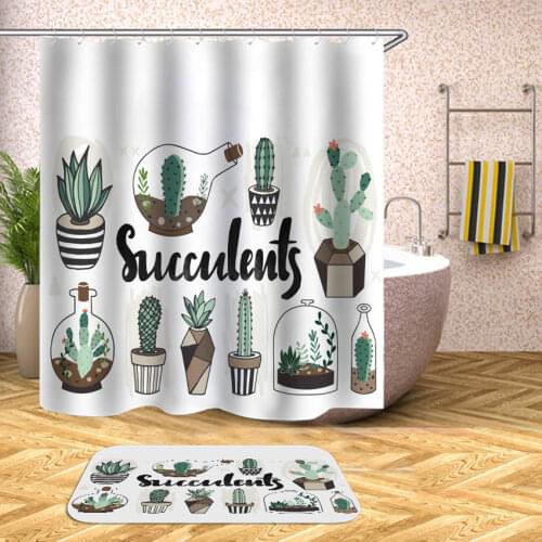 Cactus Flowers Shower Curtain Bohemia Leaves Waterproof Bath Curtains for Bathroom Bathtub Bathing Cover Large Wide 12pcs Hooks