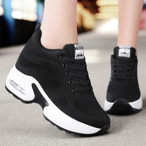 Womens Casual Shoes Spring Platform Sneakers Woman Breathable Air Cushion Outdoor Solid Heightening Footwear Chaussures Femme