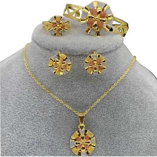 Gold Bangles Ethiopian Kids Dubai Jewelry Sets for Baby Colorful Necklace/Pendant/Earring Africa Europe Child Birthday Gift