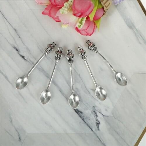 1/5pcs/lot Stainless Steel Mini Crown Handle Coffee Scoops Spoon Coffee Tea Ice Cream Spoons Dessert Spoon Couple Kitchen Tools