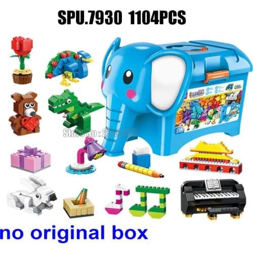 2903 1104pcs Creative Elephant Piano Animal Flower Pencil Architecture Gift Box Diy Enlighten Building Blocks Toy