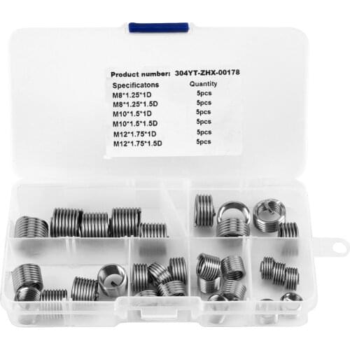 30Pcs/Box M8 M10 M12 304 Stainless Steel Wire Thread Inserts Steel Sheath Helicoil Type Screw Set Repair Tool