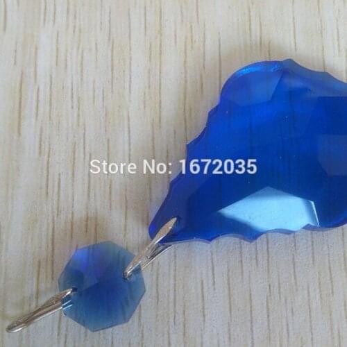 30pcs Blue Color 50mm Maple Leaf + 14mm Beads French Cut Pendant Baroque Leaf Crystal Prism Feng Shui Crystal Chandelier Parts