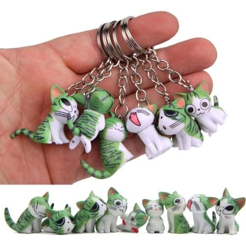 9CS/Set Cartoon Sweet Cat Chis Keychain Mini Action Figure Cute Kitten Expression Car Holder Bag Key Ring for Women Small Gift