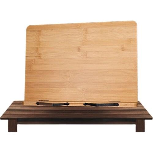 Bamboo Book Stand Adjustable Cookbook Holder Foldable Desk Reading Self Textbooks Recipe Magazines Laptop 34x24cm Support