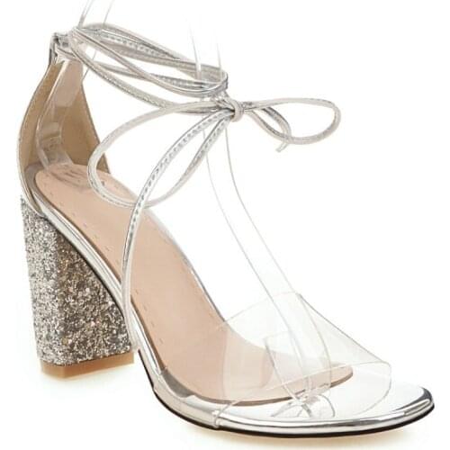 BigSize 9 10 11 12 13 14 15 16 17 high heels sandals women shoes woman summer ladies Transparent strap sandals with thick heels