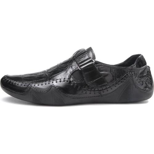 New summer Flats round toe Breathable genuine leather slip on Loafers MenS Shoes Casual Shoes black walking shoes for men
