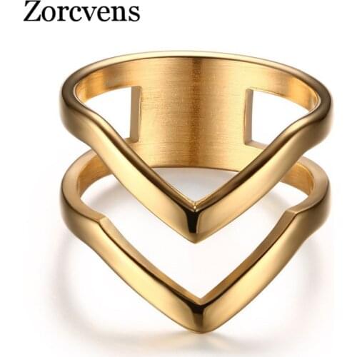 ZORCVENS 2020 Fashion Western Style Ring for Women Gold-Color Stainless Steel Exquisite Shiny Polished Ring