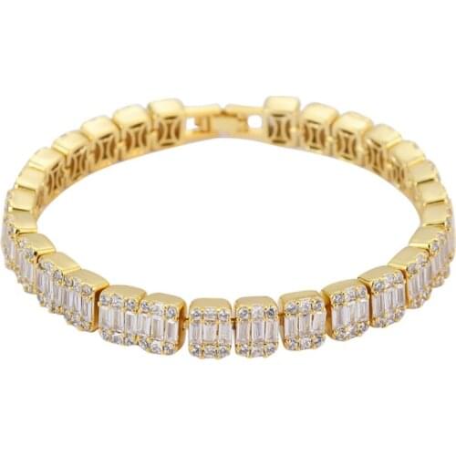 Fashion Hip Hop Cuban Chain Ice Out Full Square Cubic Zircon Men Bracelet for Couple Jewelry
