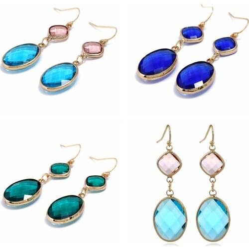 Trendy Sky blue, Royal Blue and green Water Drop Crystal Earrings for Vintage Color Wedding Party Earrings Jewelry Gift