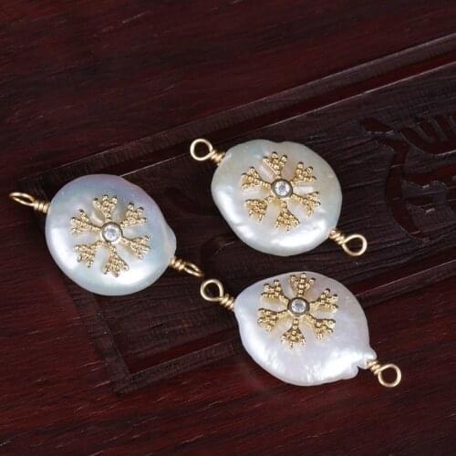 Mint fuchsia rainbow white cz snow snowflake charm freshwater pearl gold connector pendant bead charm for jewelry DIY