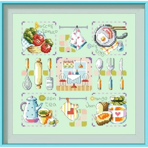Enjoy food cross stitch kits cartoon bread jam embroidery needlework sets 18ct 14ct 11ct light green cloth DIY handmade