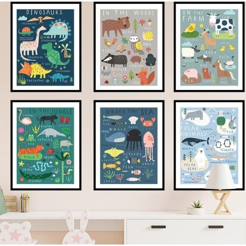 Jungle Ocean Farm Animal Dinosaurs Nursery Wall Art Canvas Painting Nordic Posters And Prints Cartoon Pictures Kids Room Decor