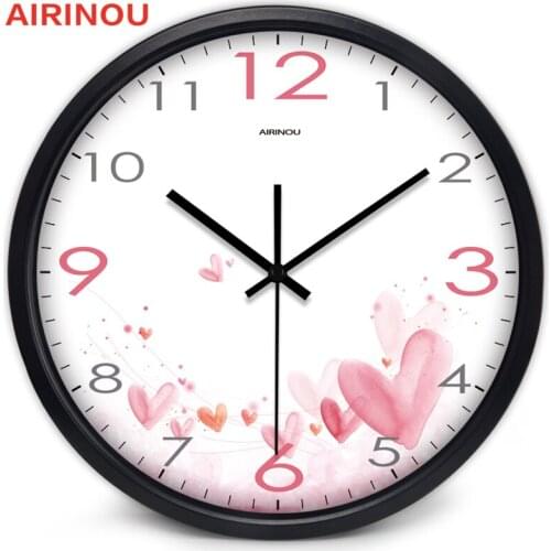 Airinou Pink Heart Wall Clock Romanticism Style Metal and Glass Girl Living Bedroom
