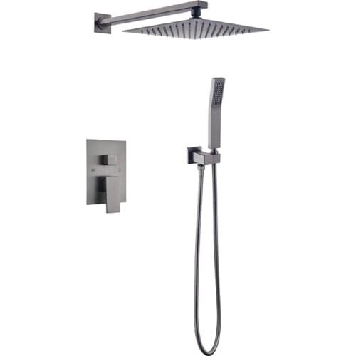 Gunmetal 2 Ways Bathroom wall shower kit Gun grey bath tap wall type concealed shower set embedded With Handheld
