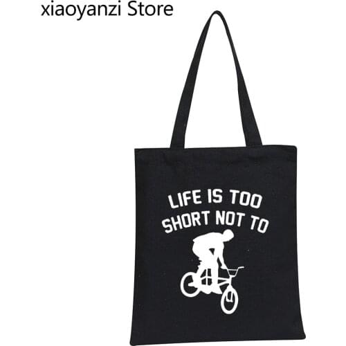 New Fashion Bmx Print Add Your Text Eco Reusable Girls Fashion Handbag Black Ladies Shopper Bags Canvas Tote Bag Custom SL-880-4