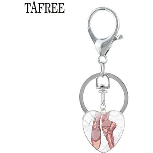 TAFREE2019 New Heart Pink Ballet shoes Keychain Key Ring Alloy Metal Ballet Dancer Glass Gem Keychains for Car Bag Key Hp349
