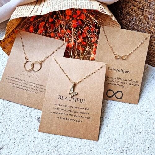 51520 new creative paper card simple circle clavicle chain letter paper card butterfly alloy necklace