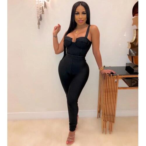 New Arrival Sexy Sleeveless Black Bandage Jumpsuit 2020 Celebrity Designer High Street Rompers
