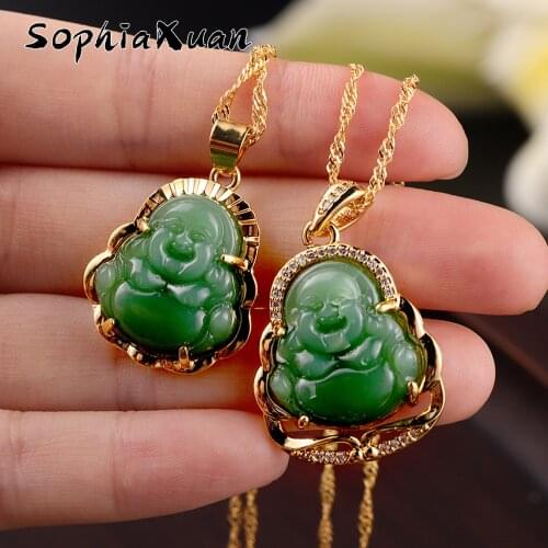 SophiaXuan Pendant Buddha Necklaces Female Gold Color Amulet Chinese Style Maitreya Jewelry Necklace New Style for Wowen Gifts
