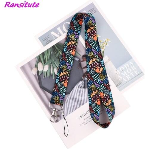 Ransitute R2046 Forest Leaves Lanyards Id Badge Holder Keychain ID Card Pass Gym Mobile Badge Holder Lanyard Key Holder