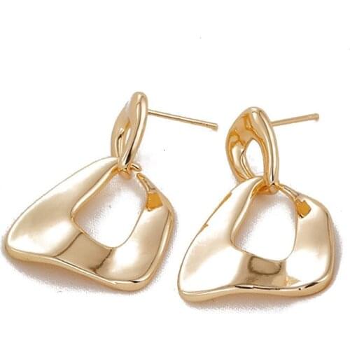 2PCS Irregular Double Ring Ear Studs Earrings 14k Gold Plated Silver Needle Charms for Jewelry Making DIY Copper Accessories