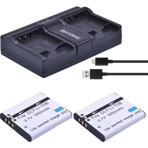 2Pc Li-70B 1800mAh Li 70B Battery + USB Dual Charger for Olympus FE-4020 FE-4040 FE4020 FE4040 D705 FE5040 D-705 D-710 VG-110