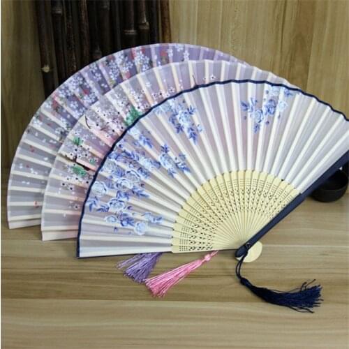 Vintage Style Silk Folding Fan Chinese Japanese Pattern Art Craft Gift Home Decoration Ornaments Dance Hand Fan