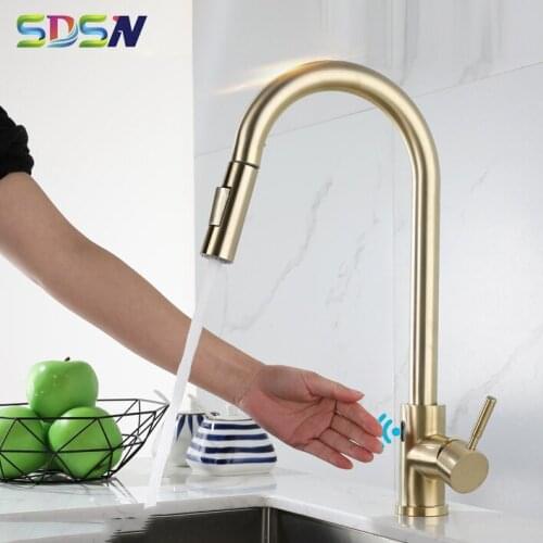 Sensor Kitchen Faucets SDSN Pull Out Kitchen Mixer Tap Automatic Touchless Kitchen Faucet Brushed Gold Sensor Kitchen Faucets