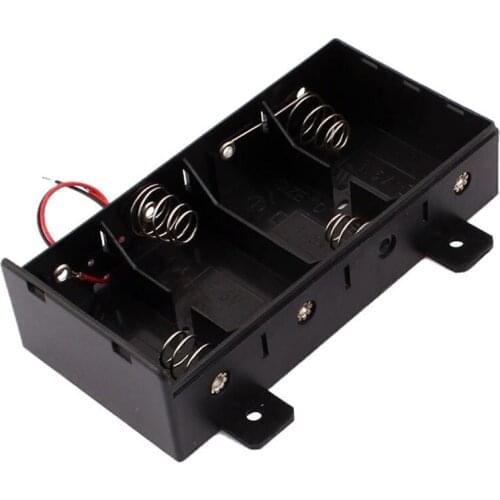 High Quality 4 x D Size Battery Black Plastic Holder Storage Case Box with Cover for 4pcs D Batteries with Wire Leads