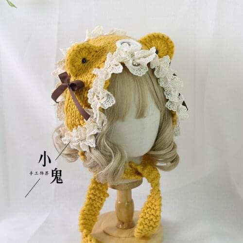 Japanese earmuffs knitting hat female cute teddy bear ear warm hat student