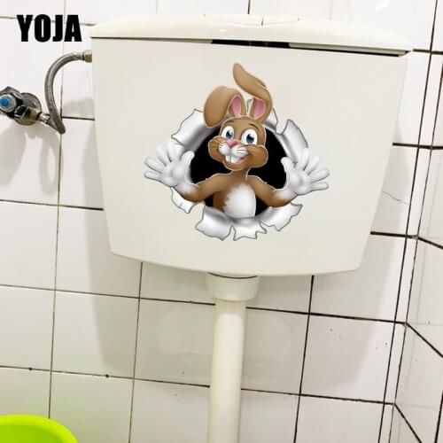 YOJA 23.2×22.3CM Ground-Breaking Rabbit Personality Home Wall Stickers Funny Toilet WC Decoration T1-2757