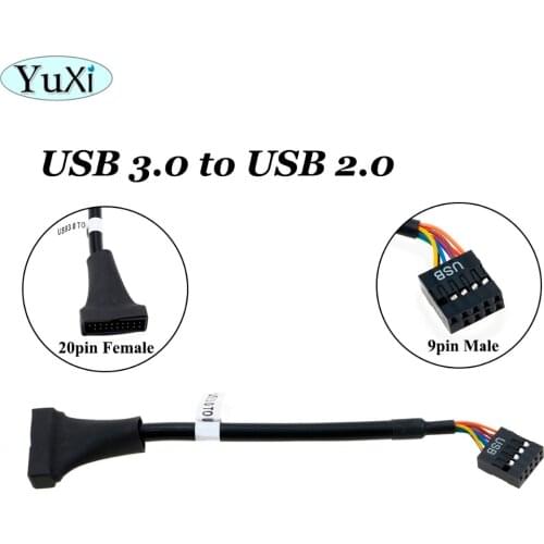 YuXi Black 19/20 Pin USB 3.0 Female To 9 Pin USB 2.0 Male Motherboard Header Adapter Cord For PC Computer