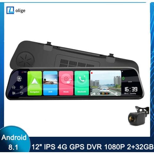12'' Android 8.1 4G Stream Car Dvr RearView Mirror ADAS Super Night Dual Camera 1080P Drive Auto Video Recorder Registrar 2G+32G
