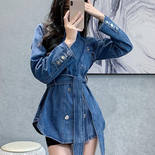 Spring And Autumn New Fashion Denim Jacket Womens Single-Breasted Turn-Down Collar Loose Color Hip Hop Vintage Denim Coats