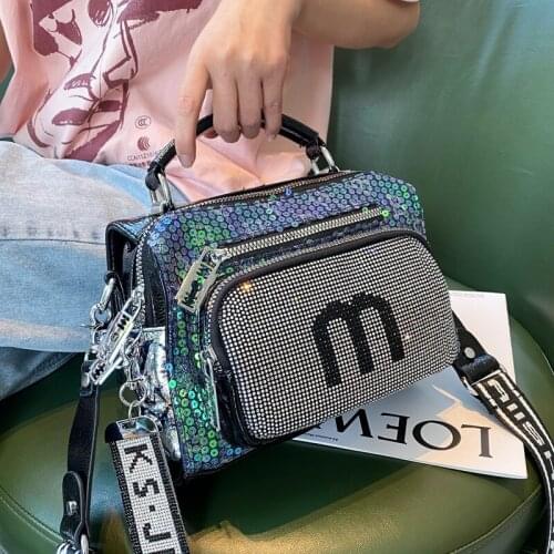 Microfiber Synthetic Leather Womens Bag Shining Sequines Ita Shoulder Bags New Purses and Handbags Luxury Designer Bolso