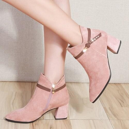 Autumn Winter Shoes Women High Heels Boots Warm Shoes Women Ankle Boots Office Ladies Square Heel 6cm women shoes