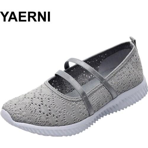 YAERNI Women Outdoor Mesh Soft Bottom Sports Shoes Running Breathable Sneakers Elastic band Mixed Colors Fashion shoes C182