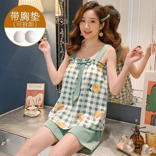 Women Sling Pyjama Femme animal Print V Neck Home Suit Girls Summer Sleepwear Stripe pajamas Suit For Woman Cotton Sexy Pijamas