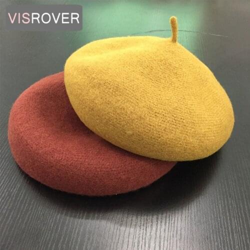 VISROVER Autumn winter cashmere Berets for female New Wool Womens Warm cap Casual High Quality soft handfeeling Womens Vogue