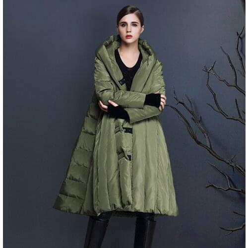 Down Jacket Womens 2021 Winter Over The Knee White Duck down Thick Loose Large Size Warm Cloak Mid-length Women