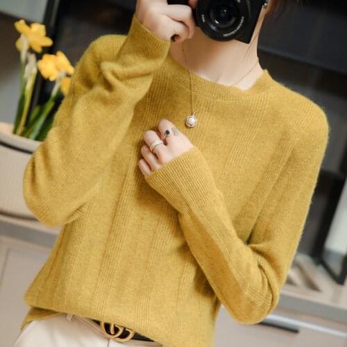 Women O-Neck Sweater 2021 New Autumn Winter 100% Wool Knitted Pullover Female Loose Casual Warm Soft Jumper Ladies Tops 6 Colors